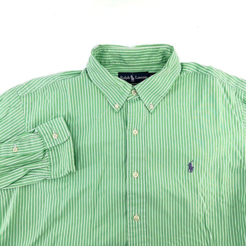 Ralph Lauren Mens XL Custom Fit Spring Green Striped Long Sleeve Button Shirt